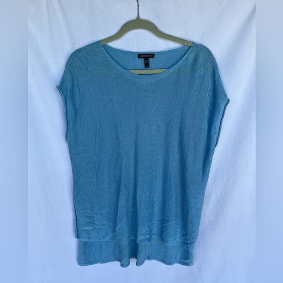 Elieen Fisher 100% Organic Linen Blue Sleeveless Knitted Top Open Sides XS - Picture 1 of 5